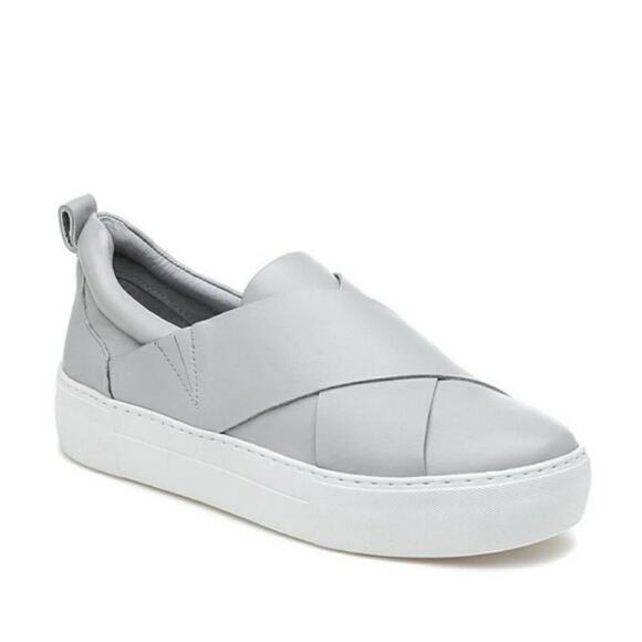 J/SLIDES Women's Light Gray Alec Cross Band Leather Slip on Sneaker Size 7.5 - Picture 1 of 9